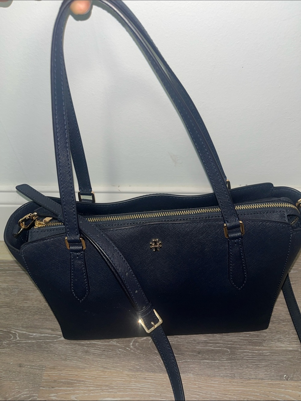 Tory Burch Navy Saffiano Tote with Gold Hardware - Picture 14 of 16